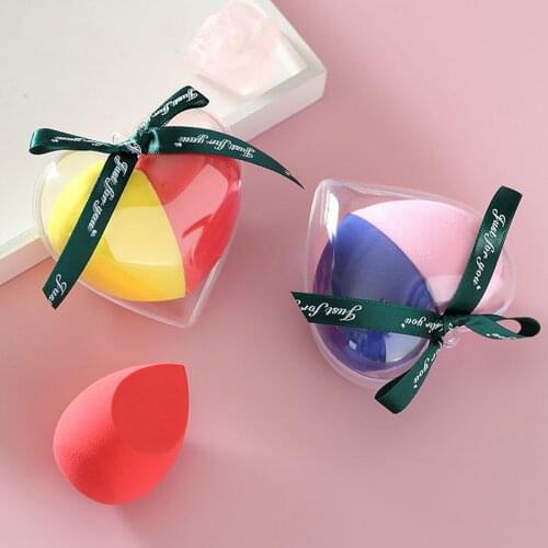 2PCS Powder Puffs Wet Dry Face Facial Cosmetic Makeup Sponge Powder Puffs Blenders with Heart-shaped Box for Women Girls Ladies