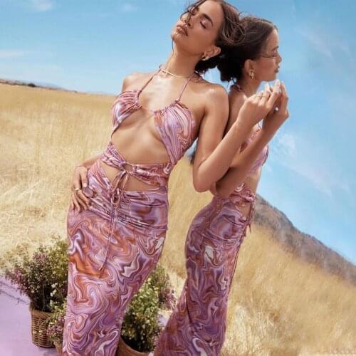 2021 Summer Strap Sexy Long Party Club Bodycon Spaghetti Midi Printed Women Beach Dress Female