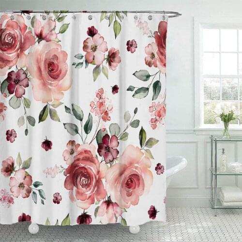 3D Flower Floral Printed Shower Curtains Fabric Waterproof Polyester Bathroom Curtain Set With Hooks Rings Home Decor