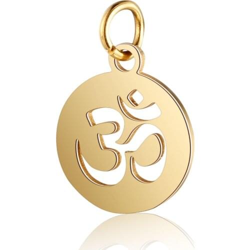 5pcs/Lot 316L Stainless Steel Charms Gold Color Hollow OM Lotus Sun Charm Pendants for Fashion Jewelry Making DIY Handmade