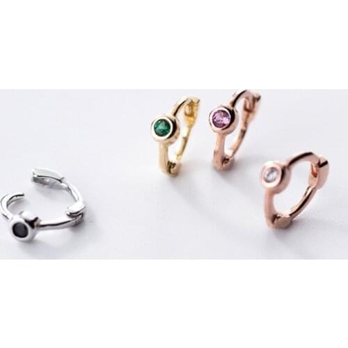 8MM Small Real. 925 Sterling Silver jewelry otica Colored Black agate /Pink Green emerald Ear-bone hoop huggie Earrings C-G7919