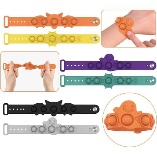 Halloween Pop Antistress Wristbands Fidget Toys Antistatic Push Bubble Sensory Game Anti Stress Bracelet Toys for Children Gift
