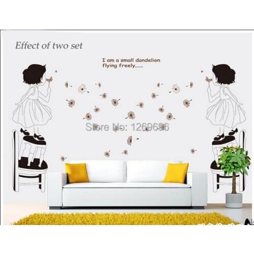 Free Shipping Of Small Dandelion Fly Freely Little Girl Chair Removable PVC Wall Stickers Decoration For Living Room Bedroom