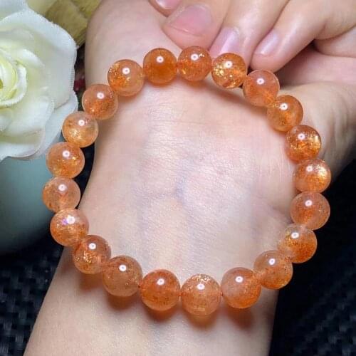 Natural 8mm Gold Strawberry Quartz Crystal Bracelet Woman Love Party Gift Round Bead Gift Stretch Lucky Sun Stone Jewelry