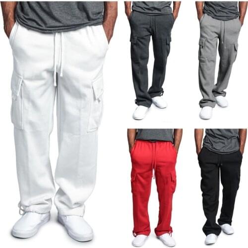 Mens Casual Multi-Pocket Straight Cargo Pants Mens Trousers Men Joggers Sweatpants Wide Leg Cotton Hip Hop Dance Pants