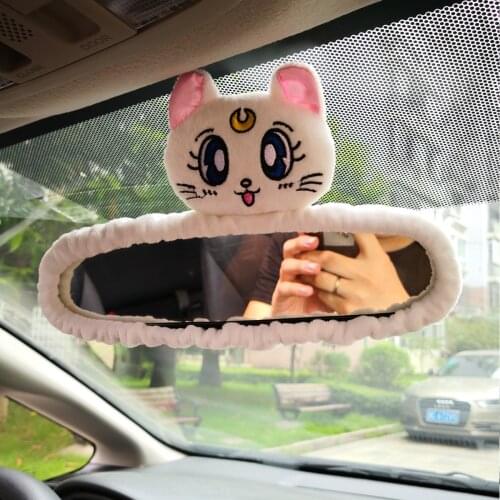 Car Interior Rearview Mirror Cover Cute Creative Korean Personality Reversing Cartoon Pendant Reverse Decoration