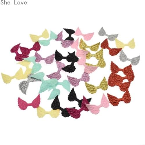 Chzimade 40pcs Mixed Color Shiny Angel Wing Padded Applique Crafts for Children Hair Accessories Decoration