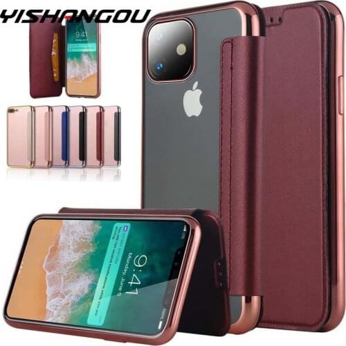 Electroplated Book Flip Case For iPhone 12 11 Pro Max X XR XS Max 5 5S SE 6 6s 7 8 Plus Slim Leather Card Slot Stand Clear Cover