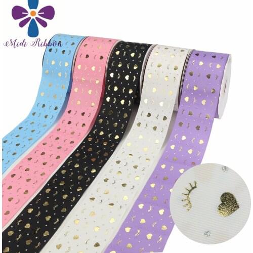 3 "75mm Valentines Day Series Gold Love Printing Holographic Grosgrain Ribbon Festival Gift DIY Decoration 50 Yards / Rroll