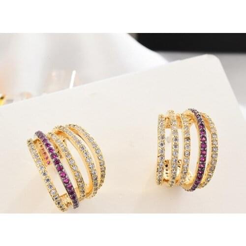 Hipster Golden Multilayer Round Crystal Earrings Luxury S925 Needle Earring Colored Zirconium Simple Ear Jewelry Bohemia