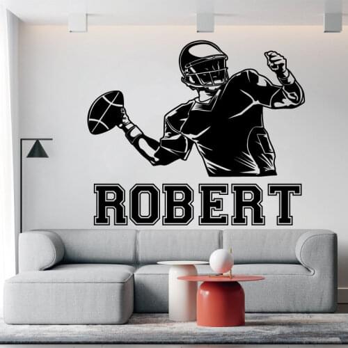 Custom Name Football Wall Decal American Football Player Lovers Decal Boy School Dormitory Childrens Room Door Decoration Gift