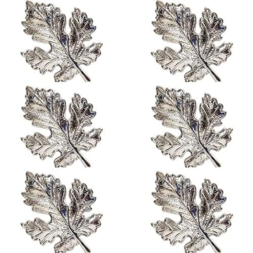 Maple Napkin Ring Autumn Napkin Ring Alloy Napkin Holder for Thanksgiving Autumn Theme Party Table Decoration Silver