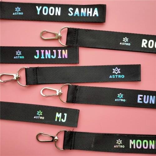 KPOP ASTRO ROCKY MOONBIN JINJIN EUNWOO YOON SANHA reflective colorful mobile phone rope name strip key chain pendant bag Pendant