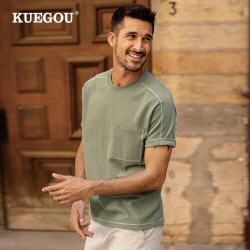 KUEGOU 2021 New Clothing Men T-shirt Short Sleeve Oversized Tee Summer Streetwear Loose Tshirt High Quality Top Plus Size 8960