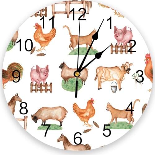 Country Style Farm Animal Cow Chicken Sheep Pig Wall Clock Modern Design Hanging Watch for Home Decoration Living Room Wall Art