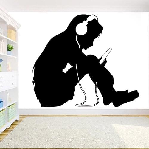 Headphones Music Wall Decal Music girl Wall Stickers Music Wall Decor for Kids Room Bedroom Decoration Removable Art Decal C717
