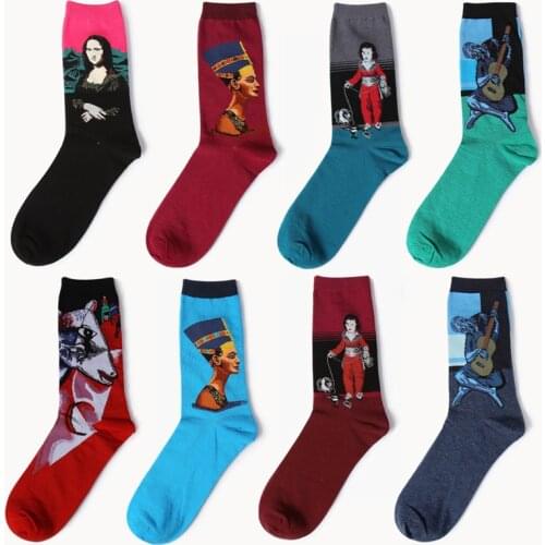2017 New Fashion Men&Womens Harajuku Style Printing Oil painting Art Sock Cotton Casual socks Mona Lisa Pharaoh Van Gogh Socks