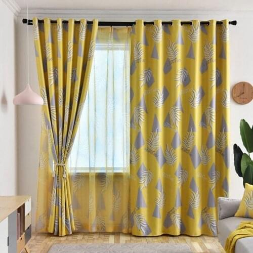 New Pastoral Style Nordic Ins Wind Curtains Fresh Plant Leaves Floral Print Curtains Creative Curtains for Living Room Bedroom