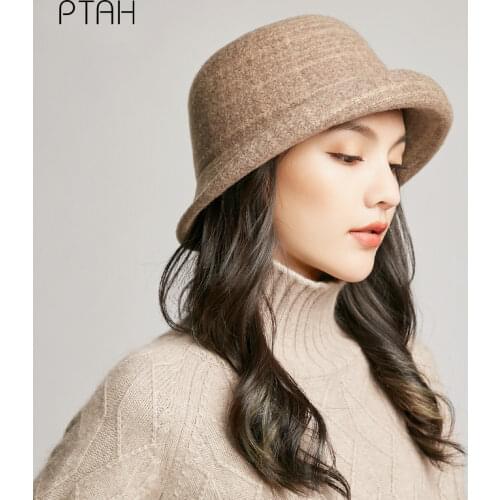 [PTAH] Autumn Winter Wool Hat Fedoras Hats Women British Style Vintage Church Hat Ladies Temperament Gentleman Elegant 100% Wool