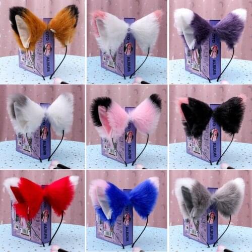 37 colors Women Lady Girls Plush Ear + Headband Anime Props Headwear Cat Fox Maid Cosplay Costume