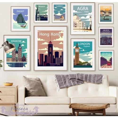 Nordic Travel City Posters and Prints Venice London Florence Phuket Munich Wall Art Canvas Painting Decorative Modular Pictures