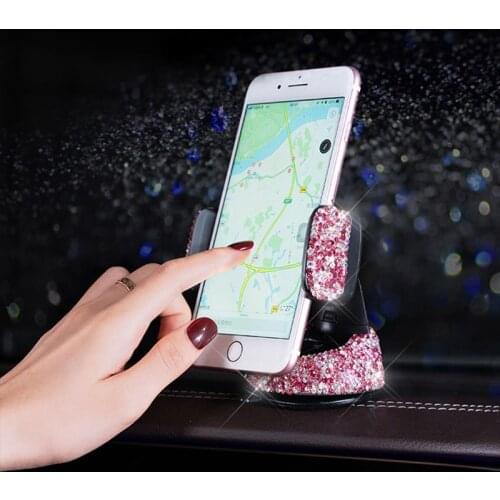 Luxury Diamond Car Phone Holder Bracket Sucker Decoration Dashboard Car Accessories Interior Woman Decoration Bling Rhinestones