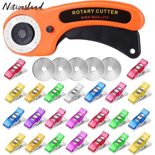 Rotary Cutter Kit with 5 Blades & Patchwork Sewing Clips for Quilting Craft Clothing Leather Sewing Tools Hand Cutting Knife