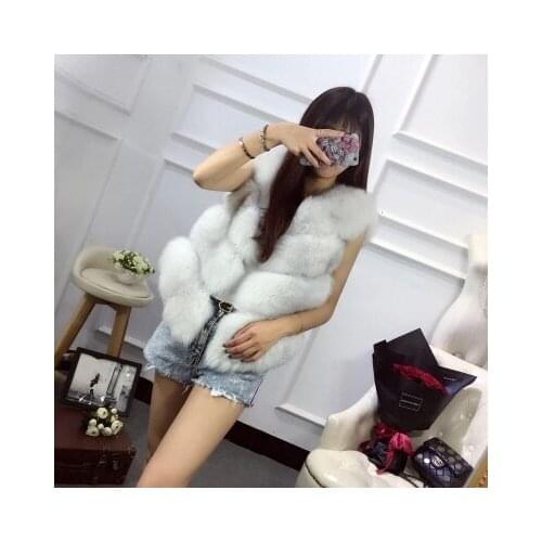 SF0187 Luxury 2017 Winter Fashion Womens Real Regular Style Fox Fur Vest/ Furry Striped Ladies' Real Fur Vest Waistcoats