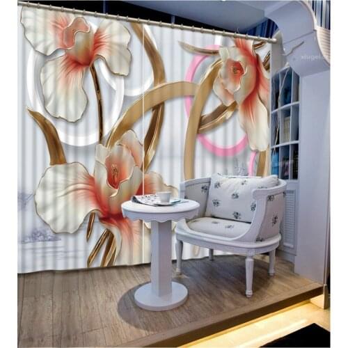 Window Blackout Luxury 3D Curtains set For Bed room Living room Office Hotel Home Wall Decorative relief lily flower curtains