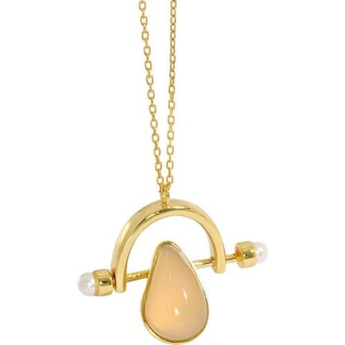 18K Gold 100% Authentic 925 Sterling silver shell pearl & Agate Necklace Pendant Jewelry TLX2190