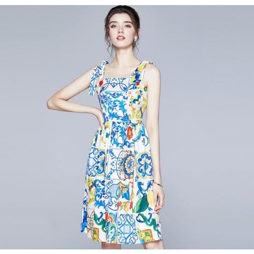 Spaghetti Strap Bohemian Dresses for Women Party Sleeveless Empire Chinese Fashion Summer Dress Ages 18-35 Years Old Midi Dress