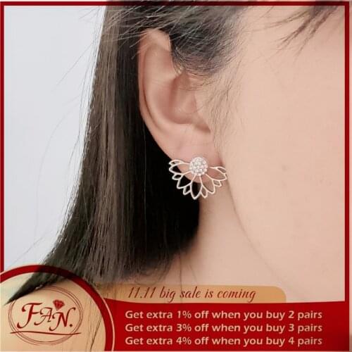 2021 New Ins Trendy Hot Sale Lotus Flower Style Silver Color Crystal Fashion Multiple Wearing Method Earrings for Girls Women