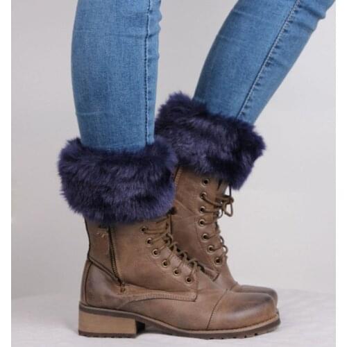 Womens Winter Warm Crochet Knit Fur Trim Leg Warmers Cuffs Toppers Boot Socks