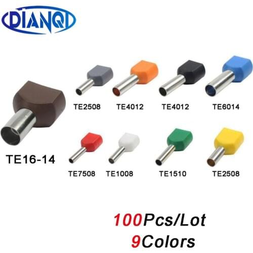 100pcs/Pack TE7508 TE1008 TE1510 TE2508 Two Pre-insulated Pipe-shaped End Cold pressed terminals/Cable Connector/Wire Connector