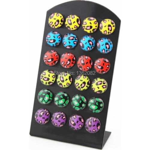 12 pairs Mixed Colors Leopard Stud Earrings Girl Womens 10*10mm Round Animal pattern Earrings ME176