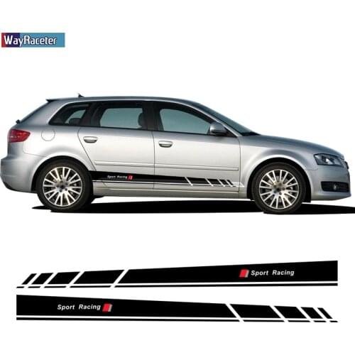 2 Pcs Sport Racing 5D Carbon Fiber Vinyl Car Door Side Stripe Skirt Sticker For Audi A3 8V 8P 8Y 8L S3 RS3 Sportback Accessories