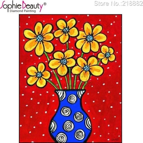 2018 New Diy Diamond Painting Cross Stitch Resin Handcraft Embroidery Beauty Color Flower Vase Needlework Mosaic Kits Craft Arts