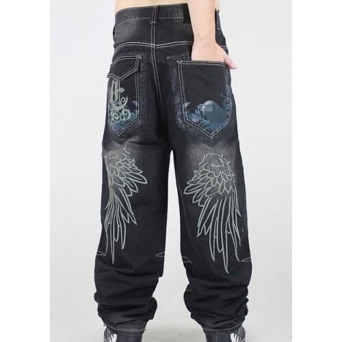2018 Men Baggy Jeans Wide leg Jeans Men Hip Hop Jeans Long Skateboard Loose Fit Jeans Mens Harem Pants Black