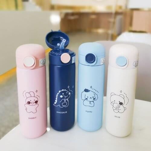 420ml Cartoon Stainless Steel Vacuum Flasks With Straw Portable Kids Thermos Mug Travel Thermal Water Bottle Tumbler Thermocup