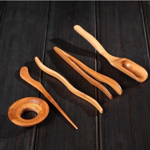 5Pcs/set Chinese Wooden Bamboo Tea Tools Set Knife Spoon Tea Ceremony Utensils