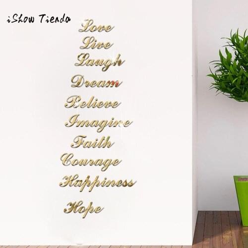 Acrylic Wall Sticker Mirror Effect Quote Word Letter Art Stair Decals Home Decor Family Vinyl Decorative Silver Wallpaper