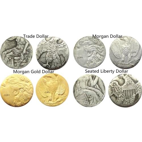 US Morgan Dollar/Trade Dollar/Seated Liberty Dollar Error Silver/Gold Plated Copy Coin