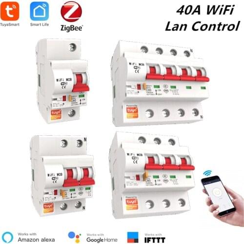 Tuya Zigbee 1P/2P/3P/4P WiFi Smart Circuit Breaker Automatic Switch Overload Short Circuit Protection With Alexa Google Home