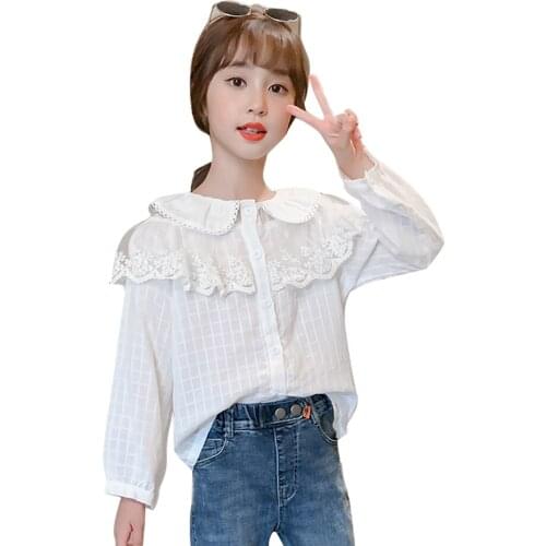 Girls White Blouse Solid Color Blouse For Girl Casual School Blouses Childrens For Girls Spring Autumn Big Girls Clothes 6 8 10