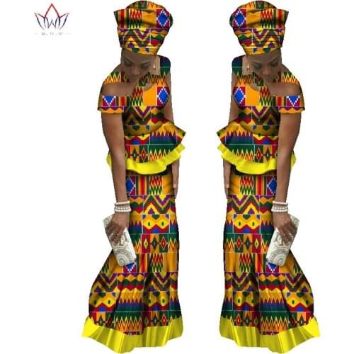 BRW New Arriving Fashion Africa 2 Pieces Skirt Set Dashiki Long Skirt & Headtie Skirt Traditional African Clothing WY1559