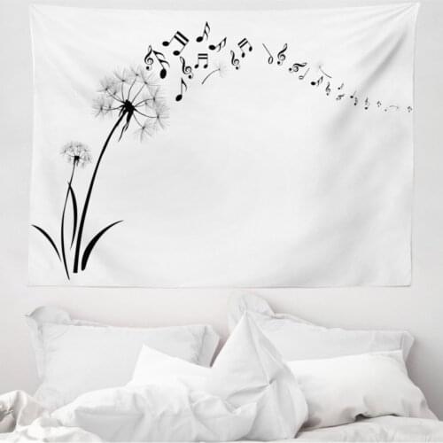 Black White Microfiber Large Wall Tapestry Flying Musical Note Pattern Fabric Decorative Wall hanging 230cm x 140cm