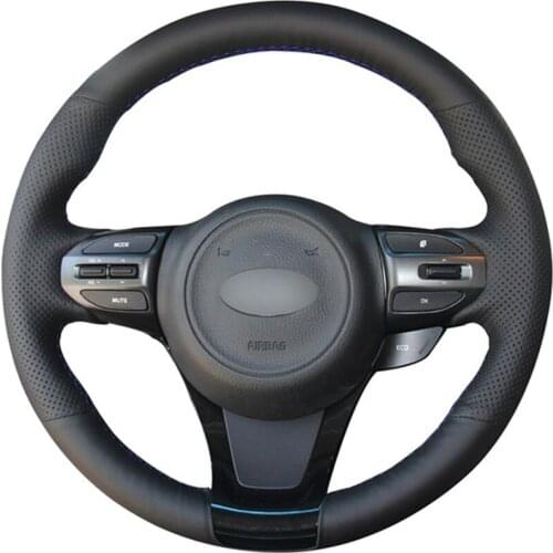 Black PU Faux Leather DIY Hand-stitched Car Steering Wheel Cover for Kia K5 Optima 2014 2015