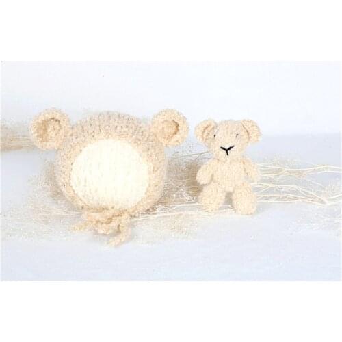 Baby bear lovely toy and bear bonnet Baby boy hat Newborn girl bonnet photography props Newborn girl hat photo props