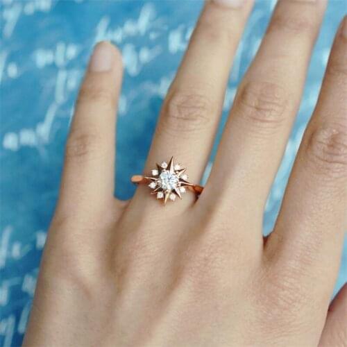 GorGor Rings Women Copper Material Pattern Eight-pointed Star Rose Gold Plated Cubic Zirconia Exquisite Jewelry R10103774050B