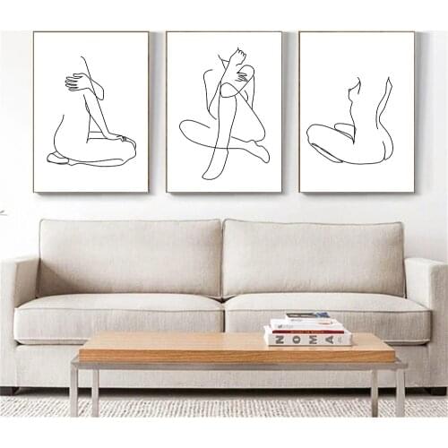 Nude Woman Body Canvas Posters Abstract Lady Line Art Print Yoga Poster Painting Minimalist Wall Art Pictures Living Room Decor